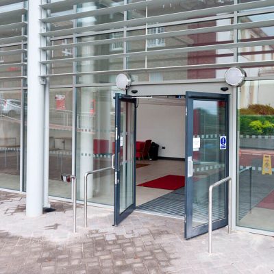 Black aluminium commercial doors