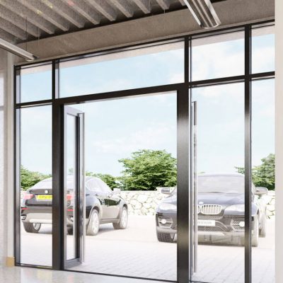 Open aluminium commercial doors