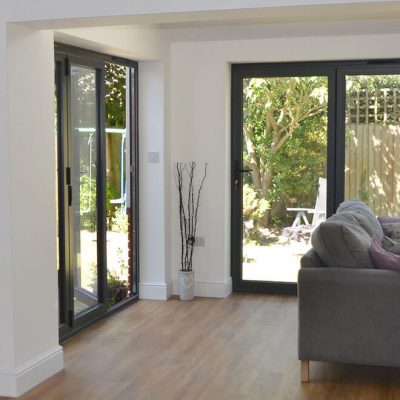 Flush black aluminium bifold door